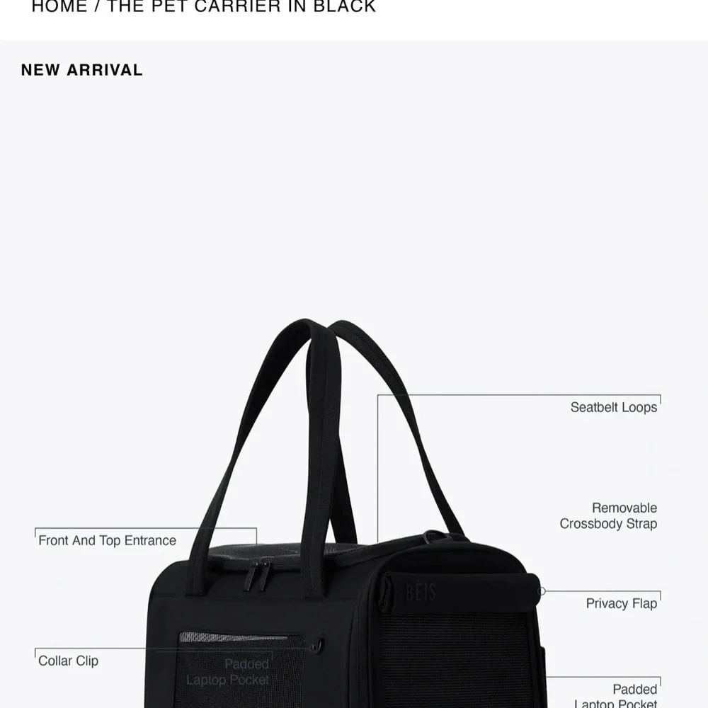Beis Black Pet Carrier Bag